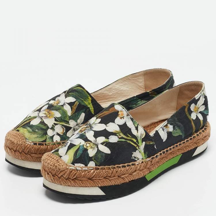 Pre Owned Dolce & Gabbana Multicolor Floral Print Brocade Fabric Espadrille Flats Size 37