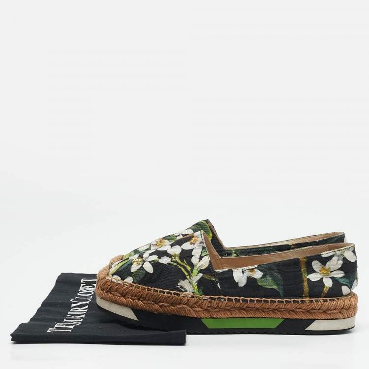 Pre Owned Dolce & Gabbana Multicolor Floral Print Brocade Fabric Espadrille Flats Size 37