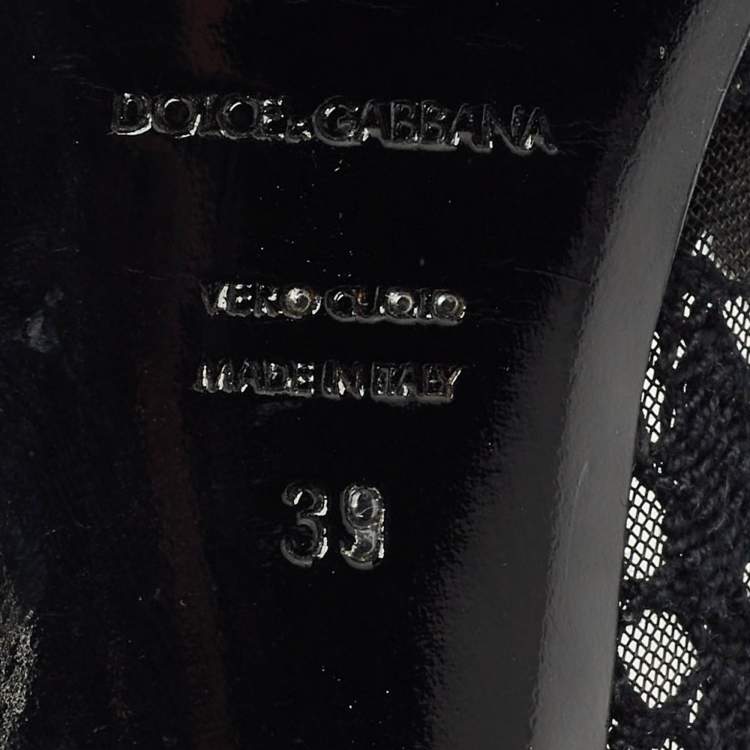 Pre Owned Dolce & Gabbana Black Lace and Mesh Embellished Peep Toe Pumps Size 39