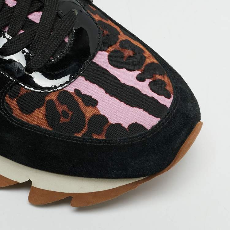 Pre Owned Dolce & Gabbana Multicolor Leopard Print Leather and Suede Running Low Top Sneakers Size 41
