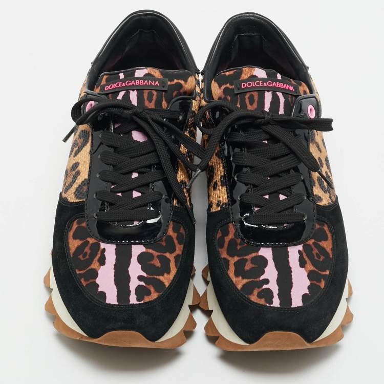 Pre Owned Dolce & Gabbana Multicolor Leopard Print Leather and Suede Running Low Top Sneakers Size 41