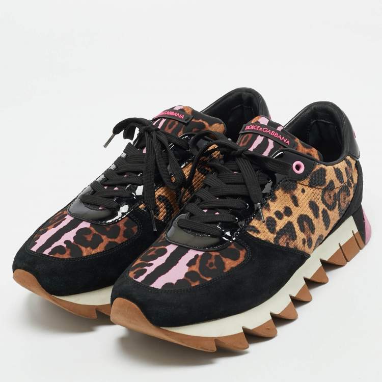 Pre Owned Dolce & Gabbana Multicolor Leopard Print Leather and Suede Running Low Top Sneakers Size 41