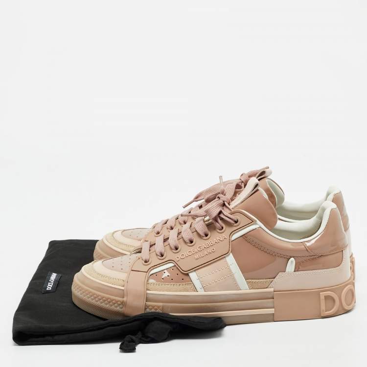 Pre Owned Dolce & Gabbana Beige Leather Custom 2.Zero Lace Up Sneakers Size 41