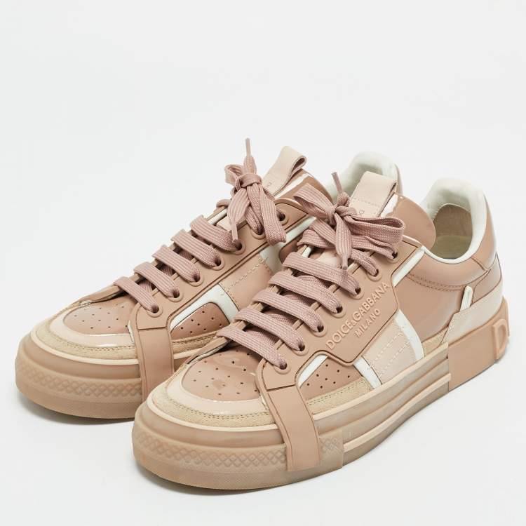 Pre Owned Dolce & Gabbana Beige Leather Custom 2.Zero Lace Up Sneakers Size 41