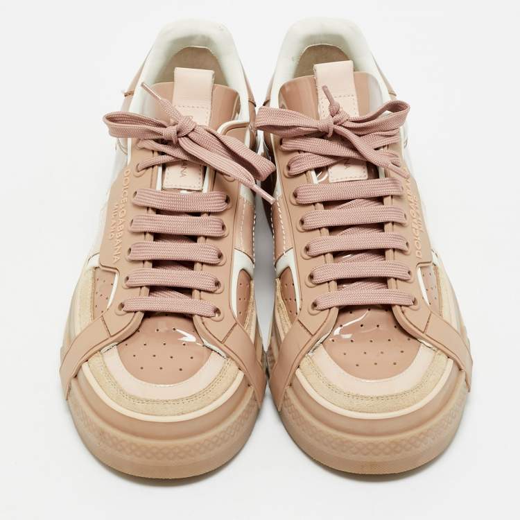 Pre Owned Dolce & Gabbana Beige Leather Custom 2.Zero Lace Up Sneakers Size 41