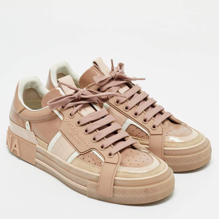 Pre Owned Dolce & Gabbana Beige Leather Custom 2.Zero Lace Up Sneakers Size 41