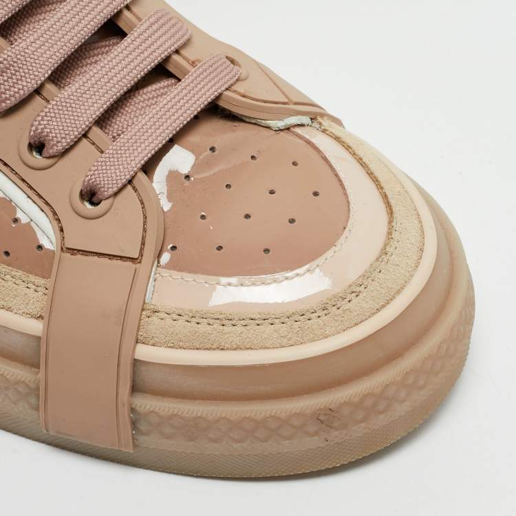 Pre Owned Dolce & Gabbana Beige Leather Custom 2.Zero Lace Up Sneakers Size 41