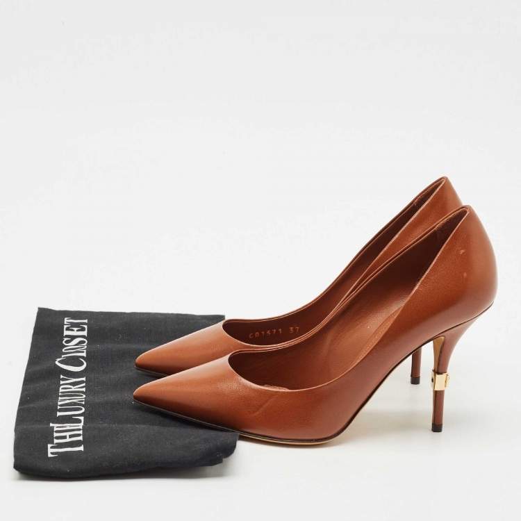 Pre Owned Dolce & Gabbana Brown Leather Pointed Toe Pumps Size 37