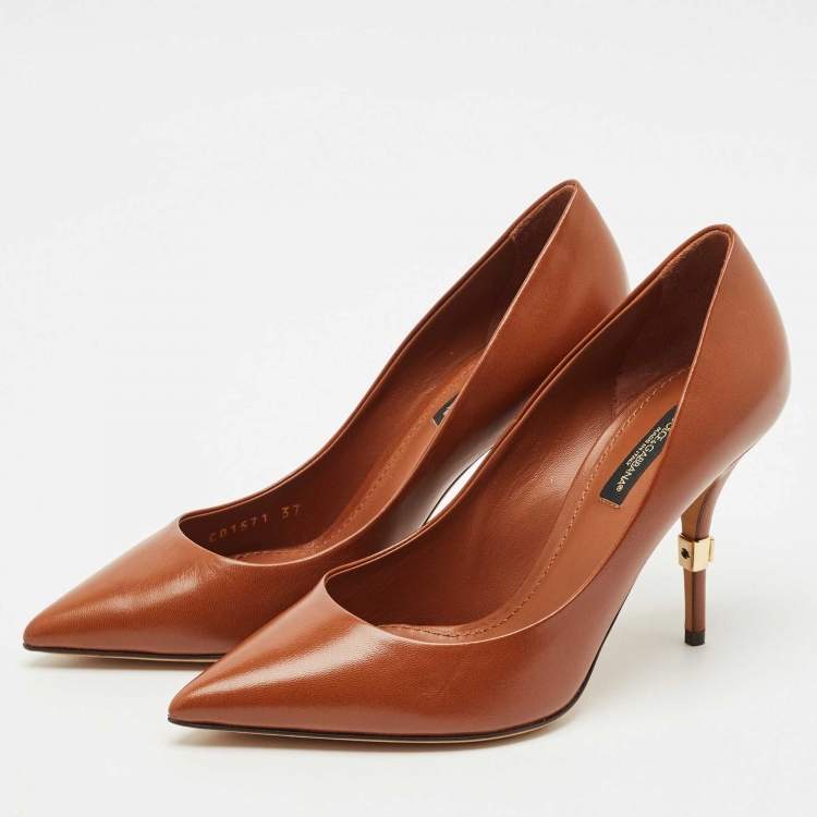 Pre Owned Dolce & Gabbana Brown Leather Pointed Toe Pumps Size 37