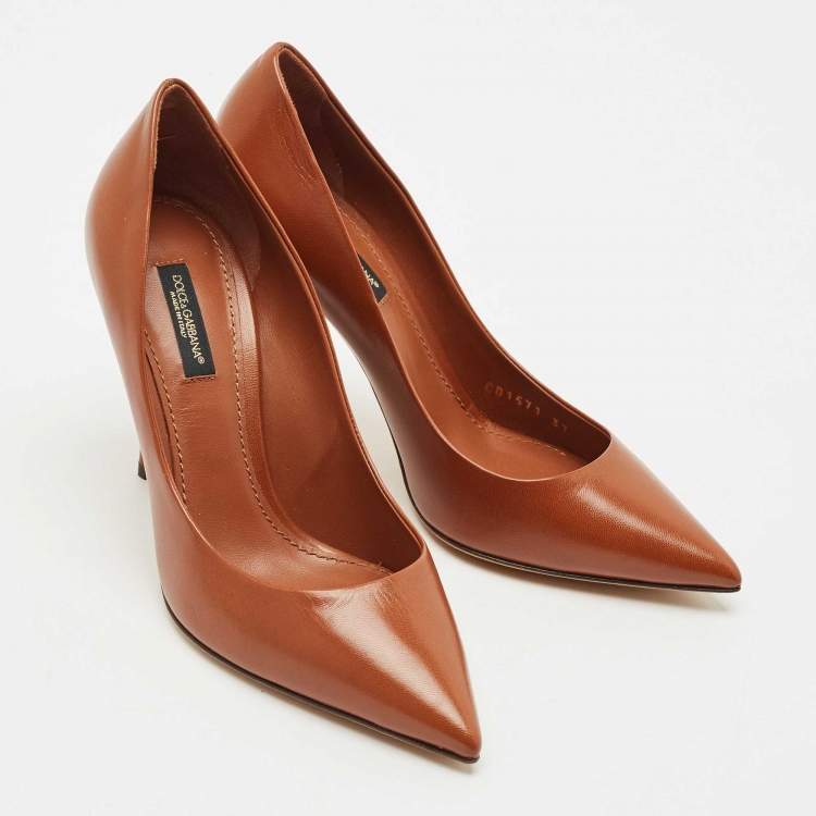 Pre Owned Dolce & Gabbana Brown Leather Pointed Toe Pumps Size 37