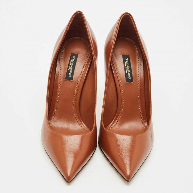 Pre Owned Dolce & Gabbana Brown Leather Pointed Toe Pumps Size 37
