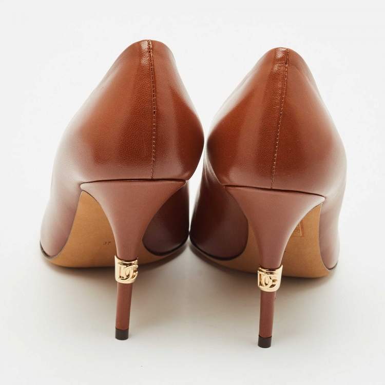 Pre Owned Dolce & Gabbana Brown Leather Pointed Toe Pumps Size 37