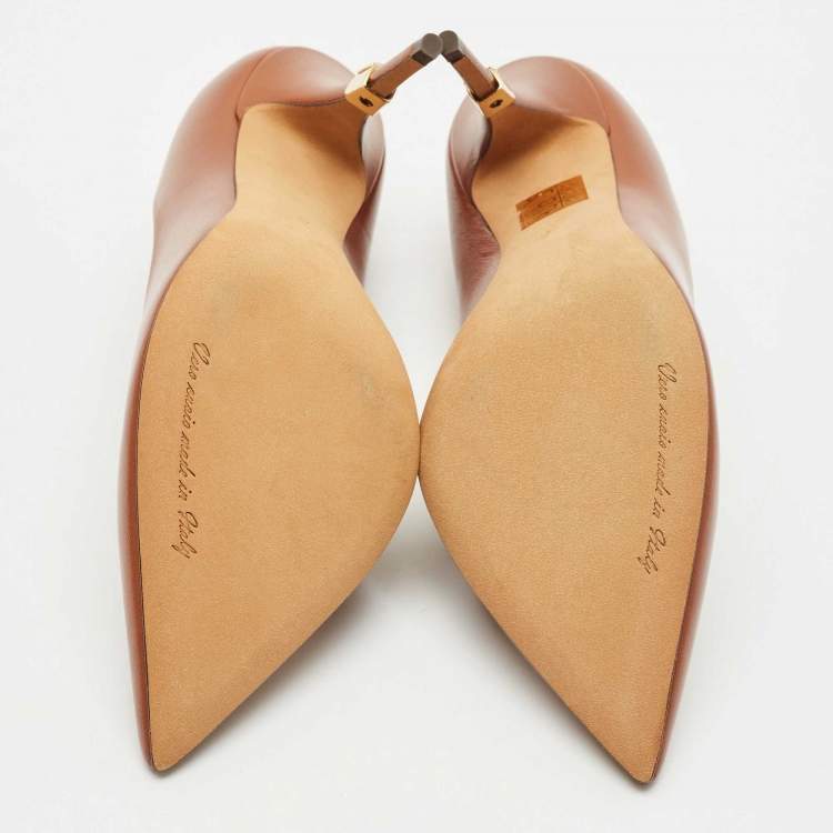 Pre Owned Dolce & Gabbana Brown Leather Pointed Toe Pumps Size 37