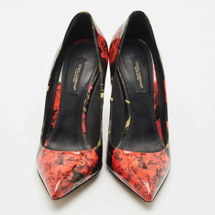 Pre Owned Dolce & Gabbana Multicolor Floral Print Patent Leather Pointed Toe Pumps Size 37.5
