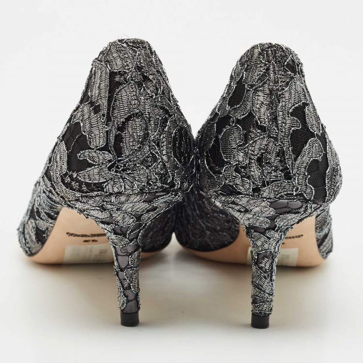 Pre Owned Dolce & Gabbana Silver/Black Lace Bellucci Crystal Embellished Pumps Size 40.5