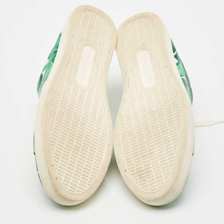 Pre Owned Dolce & Gabbana Green/White Leather Banana Leaf Print Low Top Sneakers Size 40