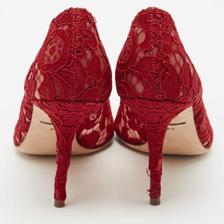 Pre Owned Dolce & Gabbana Red Lace Bellucci Pumps Size 40.5