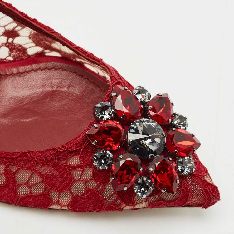 Pre Owned Dolce & Gabbana Red Lace Bellucci Pumps Size 40.5