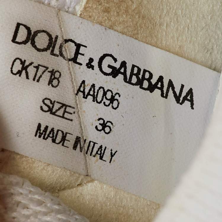 Pre Owned Dolce & Gabbana White Knit Fabric, Suede and Leather Sorrento Lace Up Sneakers Size 36