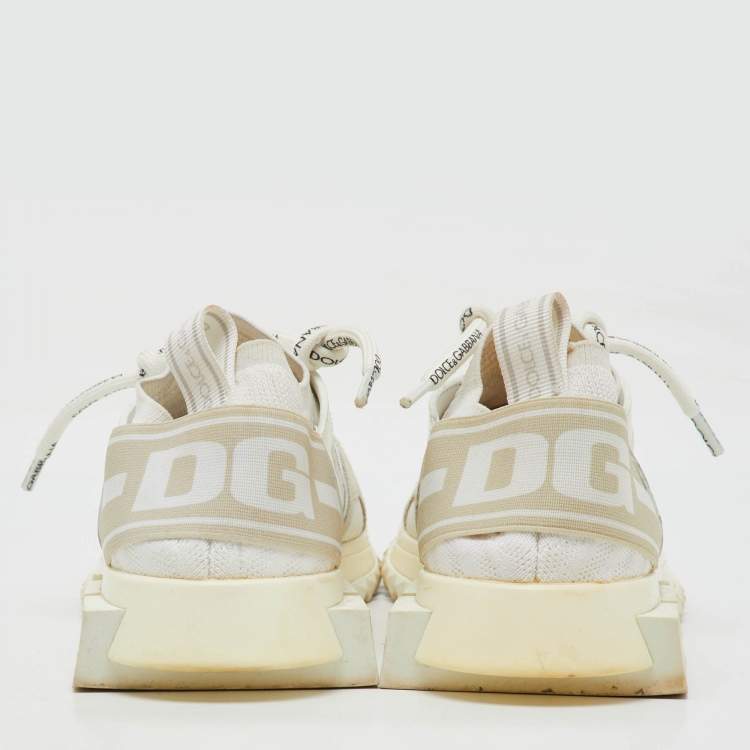 Pre Owned Dolce & Gabbana White Knit Fabric, Suede and Leather Sorrento Lace Up Sneakers Size 36