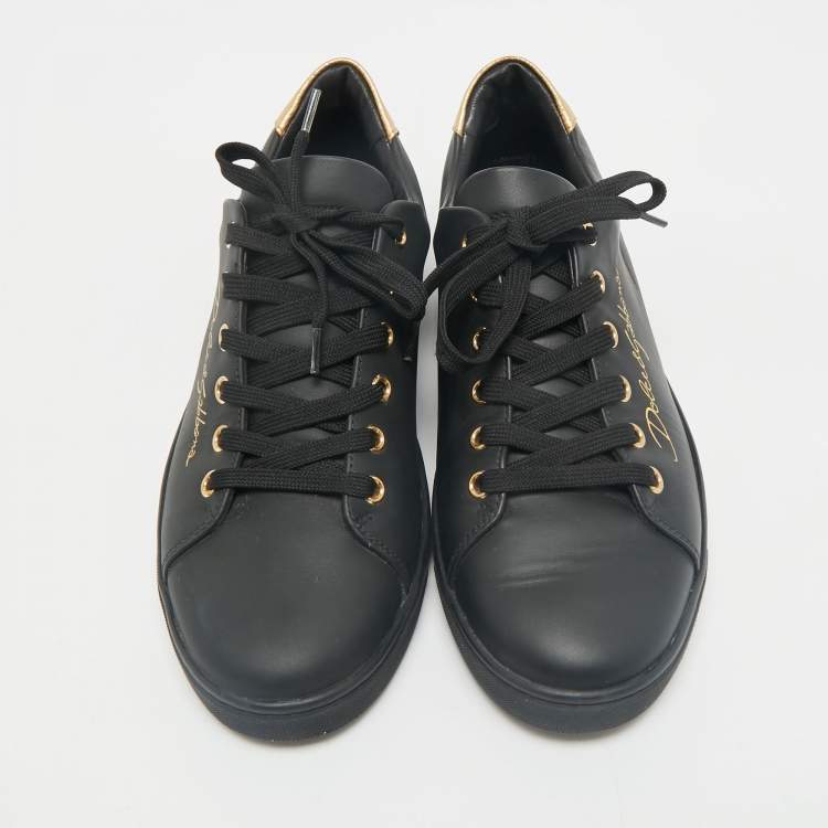 Pre Owned Dolce & Gabbana Black Leather Portofino Low Top Sneakers Size  40