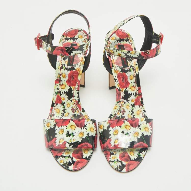 Pre Owned Dolce & Gabbana Multicolor Floral Print Patent Leather Ankle Strap Sandals Size 40