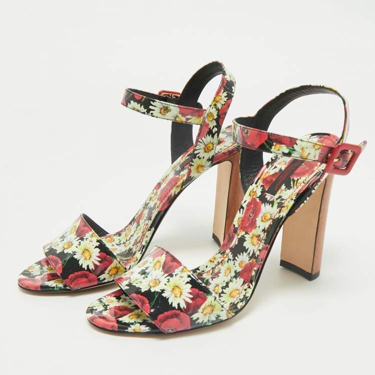 Pre Owned Dolce & Gabbana Multicolor Floral Print Patent Leather Ankle Strap Sandals Size 40