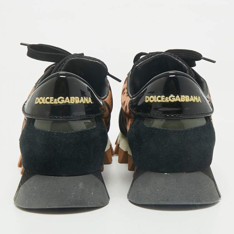 Pre Owned Dolce & Gabbana Multicolor Leopard Print Leather and Suede Running Low Top Sneakers Size 39.5