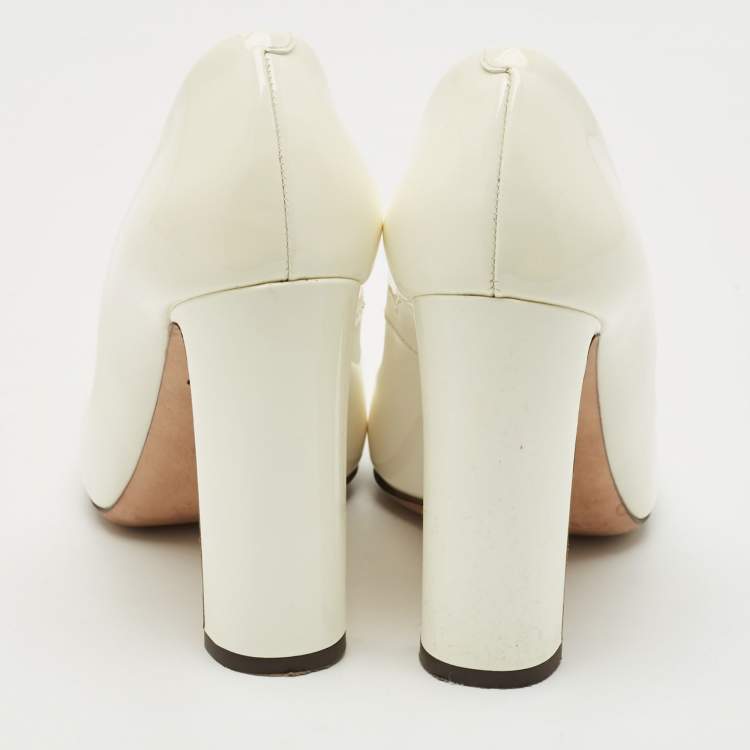 Pre Owned Dolce & Gabbana White Patent Leather Crystal Embellished Block Heel Pumps Size 40