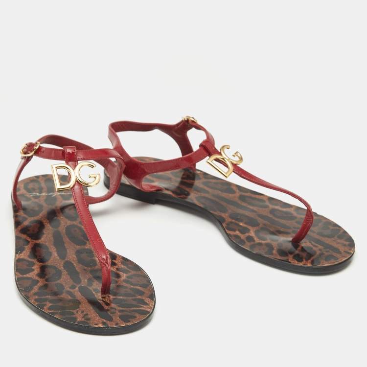 Pre Owned Dolce and Gabbana Red Patent Leather Jelly Bow Thong Flat Sandals Size 40