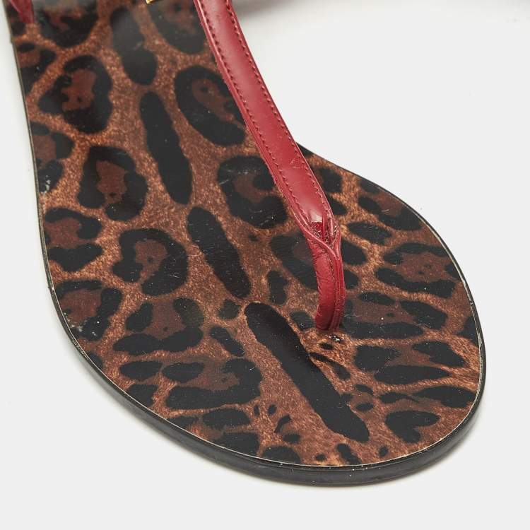 Pre Owned Dolce and Gabbana Red Patent Leather Jelly Bow Thong Flat Sandals Size 40