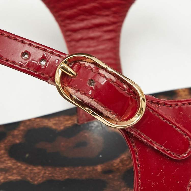 Pre Owned Dolce and Gabbana Red Patent Leather Jelly Bow Thong Flat Sandals Size 40