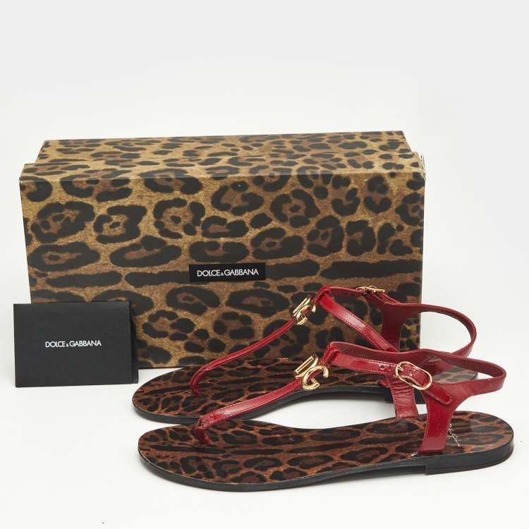 Pre Owned Dolce and Gabbana Red Patent Leather Jelly Bow Thong Flat Sandals Size 40