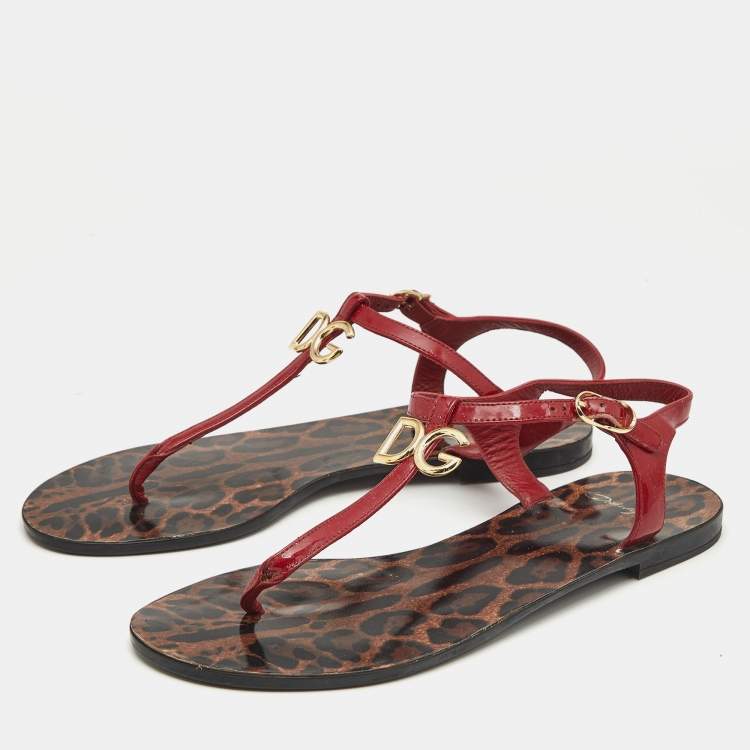 Pre Owned Dolce and Gabbana Red Patent Leather Jelly Bow Thong Flat Sandals Size 40