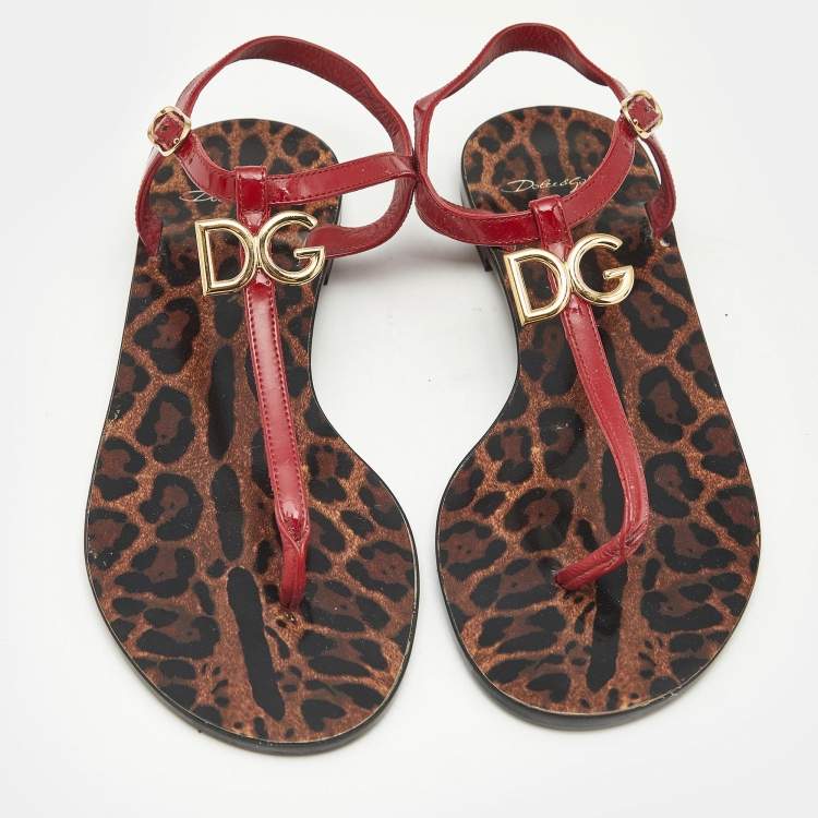 Pre Owned Dolce and Gabbana Red Patent Leather Jelly Bow Thong Flat Sandals Size 40