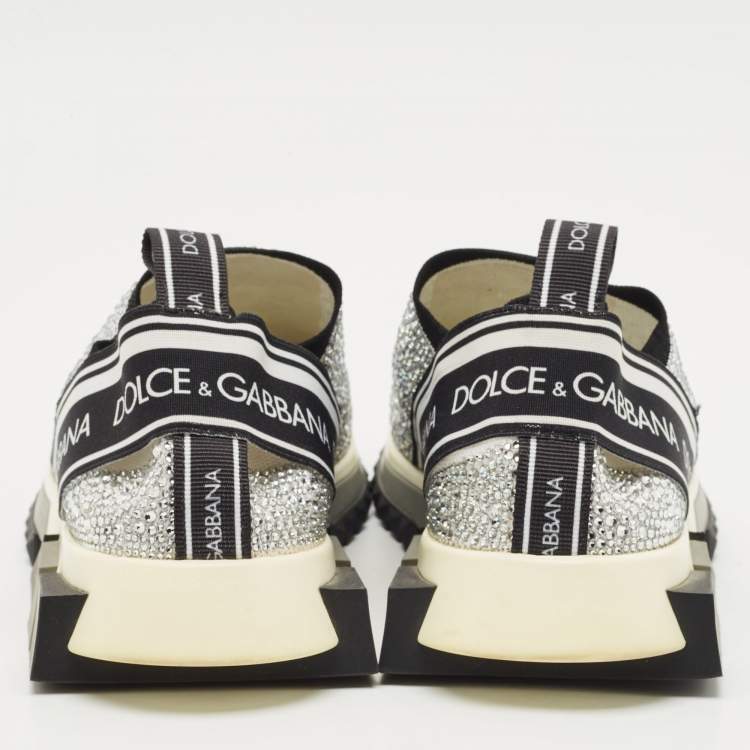Pre Owned Dolce & Gabbana Silver/Black Fabric Crystal Embellished Sorrento Sneakers Size 41