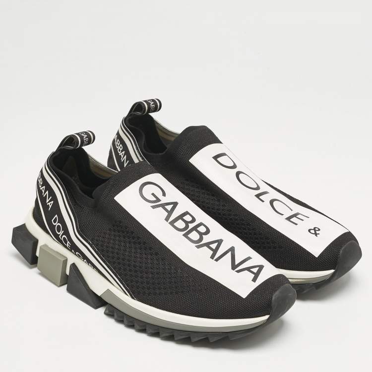Pre Owned Dolce & Gabbana Black Knit Fabric Sorrento Slip On Sneakers Size 41