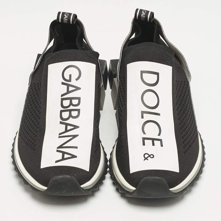 Pre Owned Dolce & Gabbana Black Knit Fabric Sorrento Slip On Sneakers Size 41
