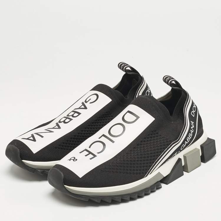 Pre Owned Dolce & Gabbana Black Knit Fabric Sorrento Slip On Sneakers Size 41