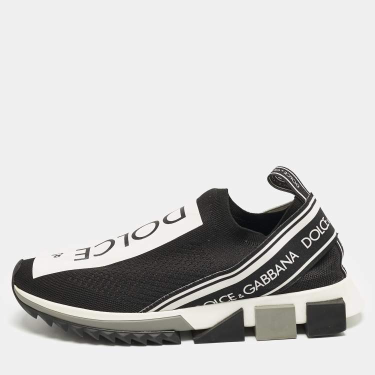 Pre Owned Dolce & Gabbana Black Knit Fabric Sorrento Slip On Sneakers Size 41