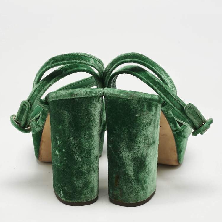 Pre Owned Dolce & Gabbana Green Velvet Keira Platform Sandals Size 39