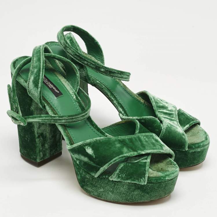 Pre Owned Dolce & Gabbana Green Velvet Keira Platform Sandals Size 39