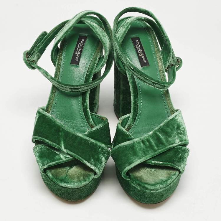 Pre Owned Dolce & Gabbana Green Velvet Keira Platform Sandals Size 39