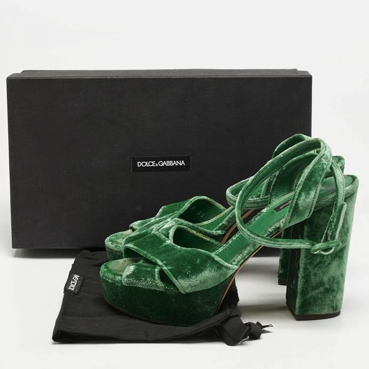 Pre Owned Dolce & Gabbana Green Velvet Keira Platform Sandals Size 39