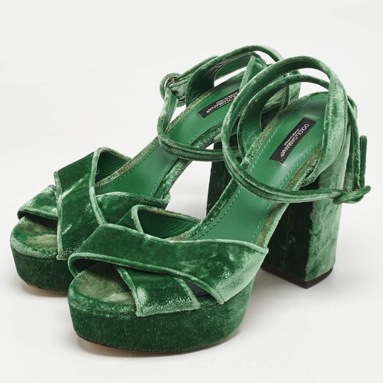 Pre Owned Dolce & Gabbana Green Velvet Keira Platform Sandals Size 39