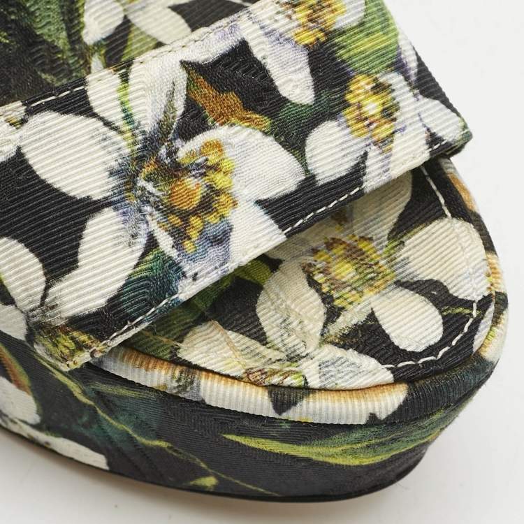 Pre Owned Dolce & Gabbana Multicolor Floral Print Fabric Wedge Sandals Size 39