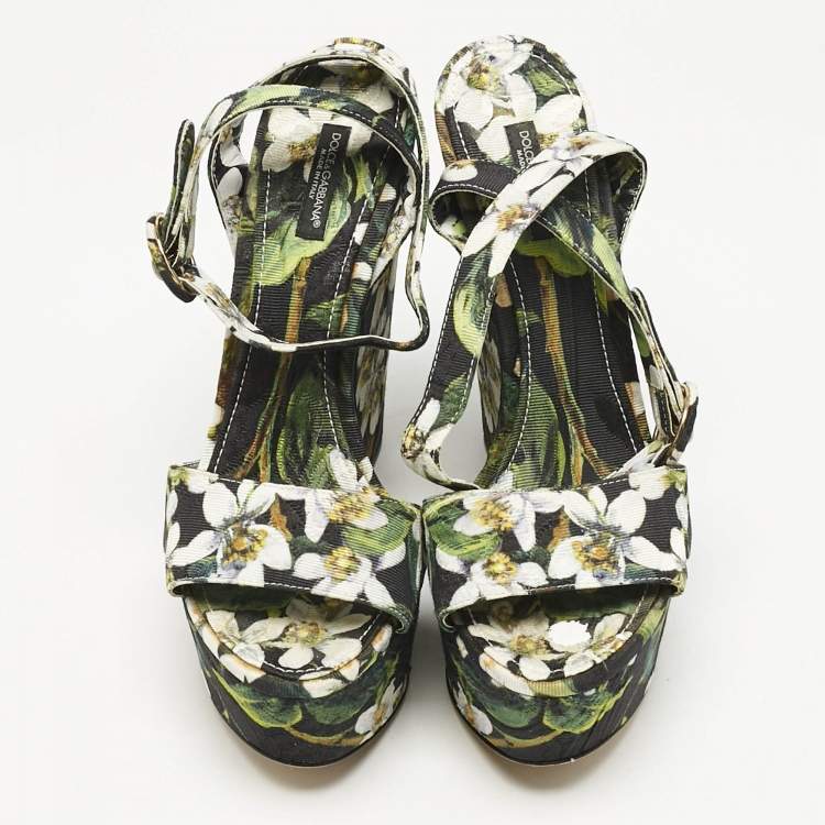 Pre Owned Dolce & Gabbana Multicolor Floral Print Fabric Wedge Sandals Size 39