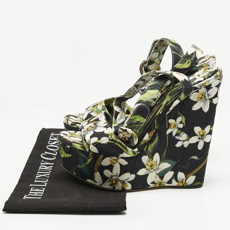 Pre Owned Dolce & Gabbana Multicolor Floral Print Fabric Wedge Sandals Size 39