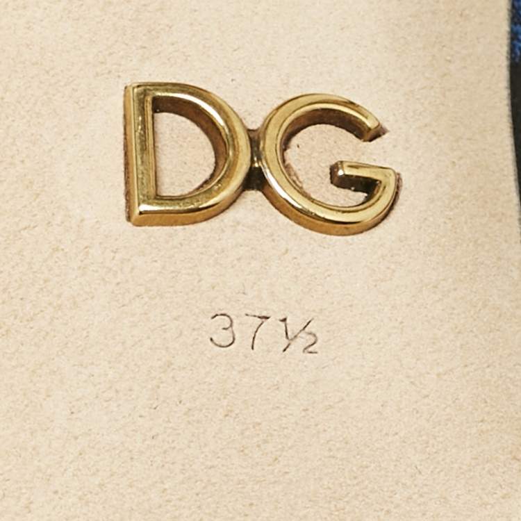 Pre Owned Dolce & Gabbana Black/Blue Knit Fabric Rose Gardinale Ankle Length Boots Size 37.5