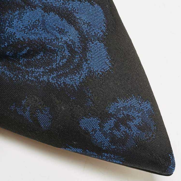 Pre Owned Dolce & Gabbana Black/Blue Knit Fabric Rose Gardinale Ankle Length Boots Size 37.5